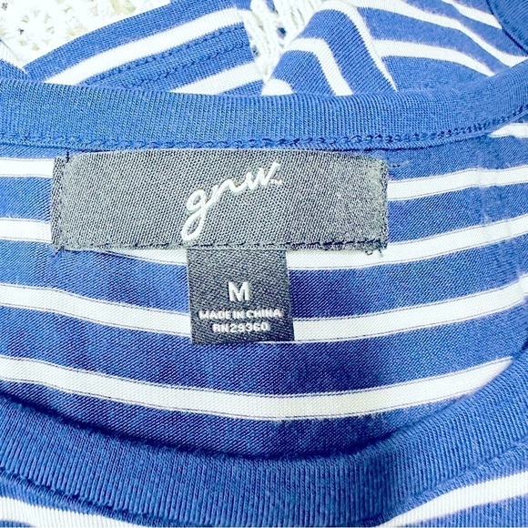 GNW Women’s Sz Medium Blue & White Striped Long Sleeve Lace Trim Top Tunic - Picture 5 of 5
